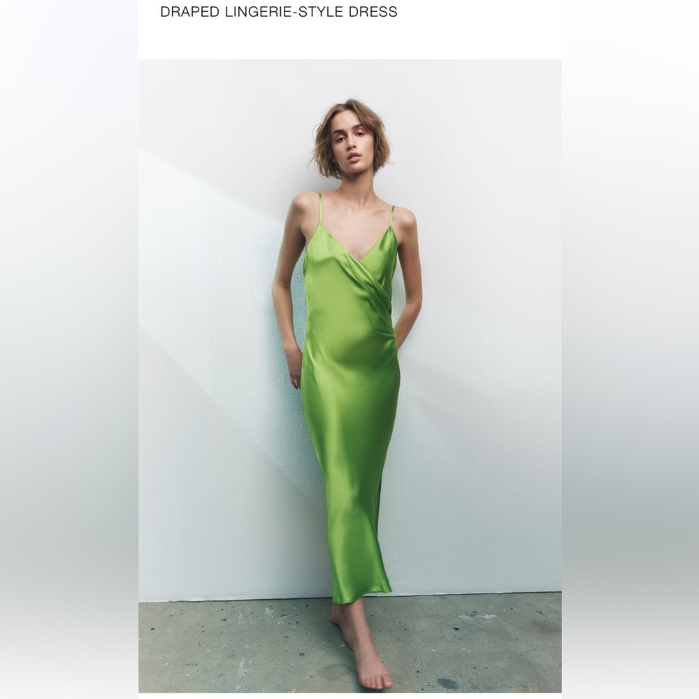 Zara Green Satin Drape Dress